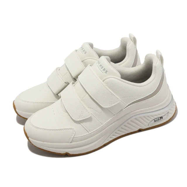 【SKECHERS】休閒鞋 Arch Fit S-Miles-Strapped 4 Miles 女鞋 白 回彈 魔鬼氈(155571WHT)