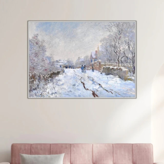 《阿爾雪景》莫內Monet．印象派畫家 世界名畫 經典名畫 風景油畫-白框40x60CM