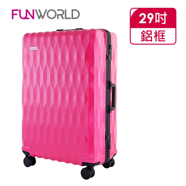 【FUNWORLD】福利品29吋鑽石紋經典鋁框輕量行李箱/旅行箱(孔雀桃)