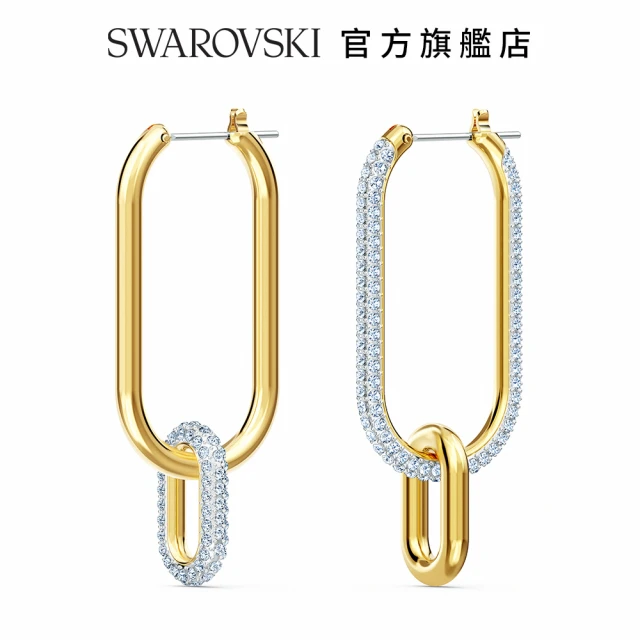 【SWAROVSKI 施華洛世奇】Time 璀璨密鑲白色水晶大圈金色耳針式耳環