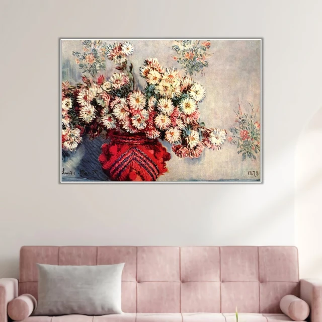 《菊花》莫內Monet．印象派畫家 世界名畫 經典名畫 風景油畫-白框40x60CM