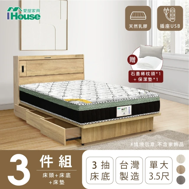 IHouse 品田 房間3件組 單大3.5尺(床頭箱+收納抽屜底+床墊)