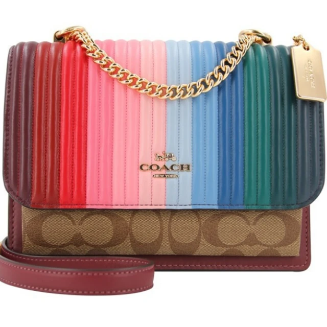 COACH 彩虹X卡其滿版LOGO風琴鍊帶斜背包