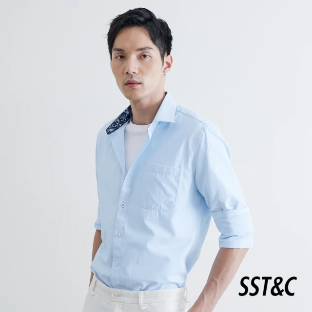 SST&C 藍色紋理修身版長袖襯衫0312300002