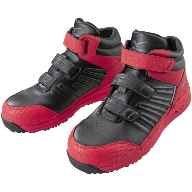 MIZUNO 美津濃 防護鞋 輕量系列 寬楦 魔術帶式 塑鋼頭 工作鞋 黑紅 F1GA225609