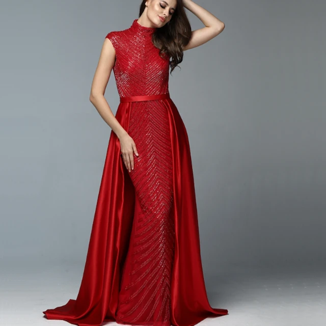 女神婚紗禮服 高端高貴氣質魚尾顯瘦宴會晚禮服 LA60866 紅色(派對 晚宴服)