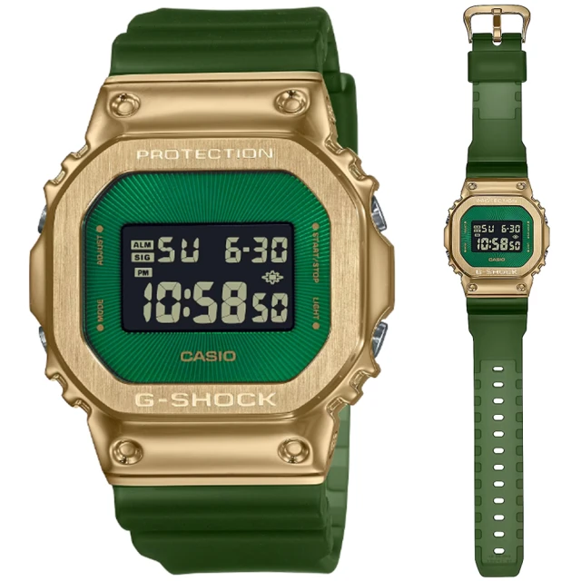 CASIO 卡西歐 G-SHOCK 沙漠越野 金屬錶殼霧面半透明方形電子錶-綠金(GM-5600CL-3 防水200米)