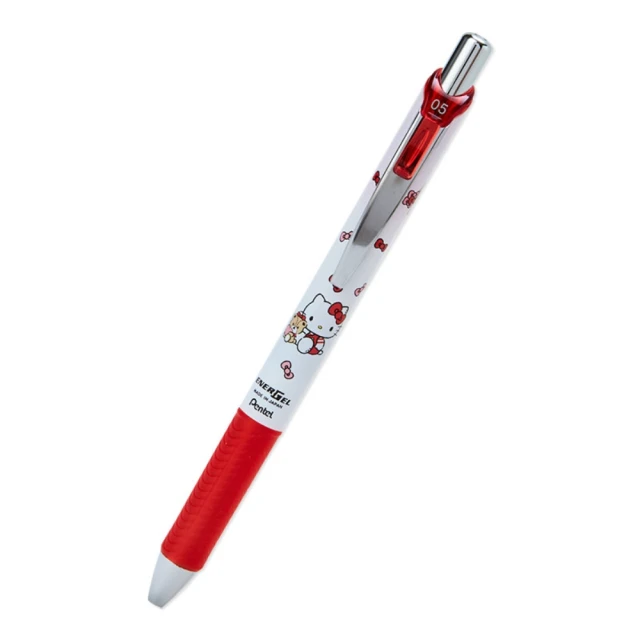 小禮堂 Hello Kitty 原子筆 黑 0.5mm Pentel EnerGel - 紅白小熊款(平輸品)