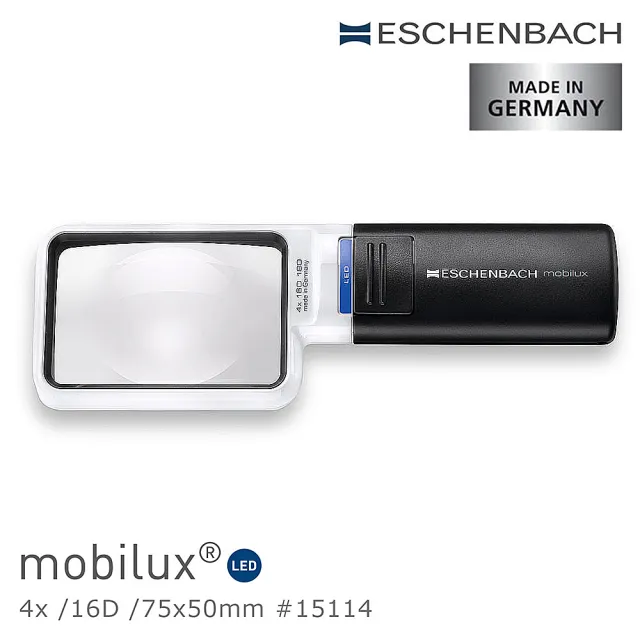 【德國 Eschenbach】mobilux LED 4x/16D/75x50mm 德國製LED手持型非球面放大鏡 15114(公司貨)