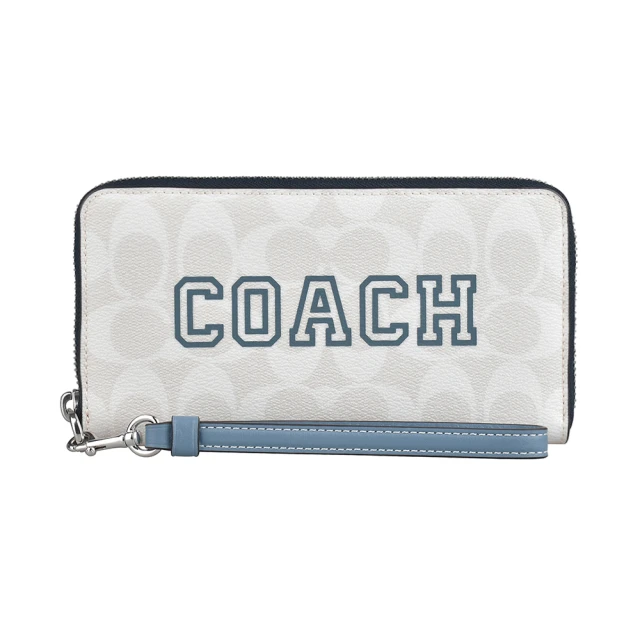 COACH COACH Varsity字母LOGO印花PVC拉鍊長夾(粉筆白x淺靛藍)