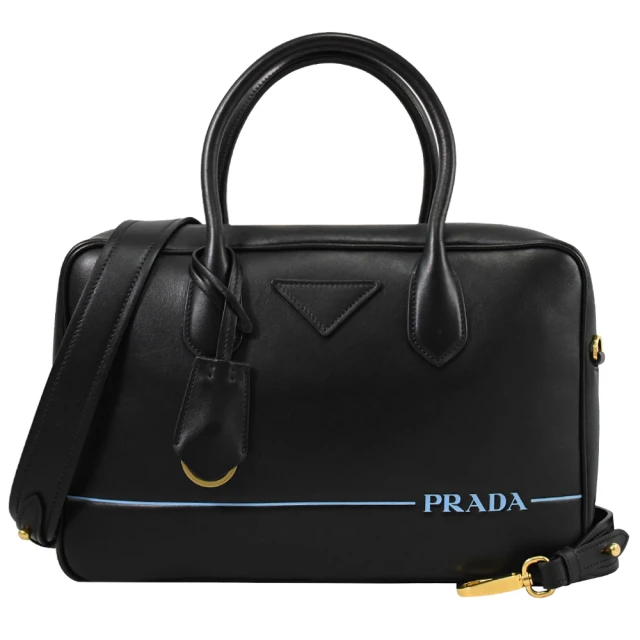 PRADA 普拉達 經典品牌LOGO小牛皮手提兩用商務包方包(黑 大)