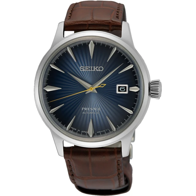 SEIKO 精工 PRESAGE 調酒師動力儲存機械錶-40.5mm/藍x咖啡(4R35-01T0U/SRPK15J1)