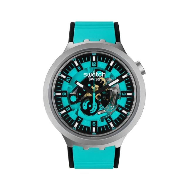 SWATCH BIG BOLD系列手錶 MINT TRIM 薄荷綠 男錶 女錶 手錶 瑞士錶 錶(47mm)