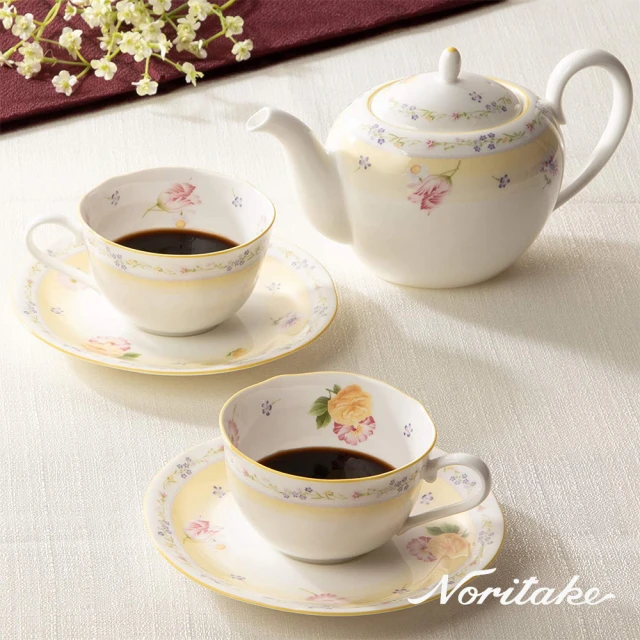 NORITAKENORITAKE 黃邊小花 骨瓷 午茶組1壺2杯(限量組合)