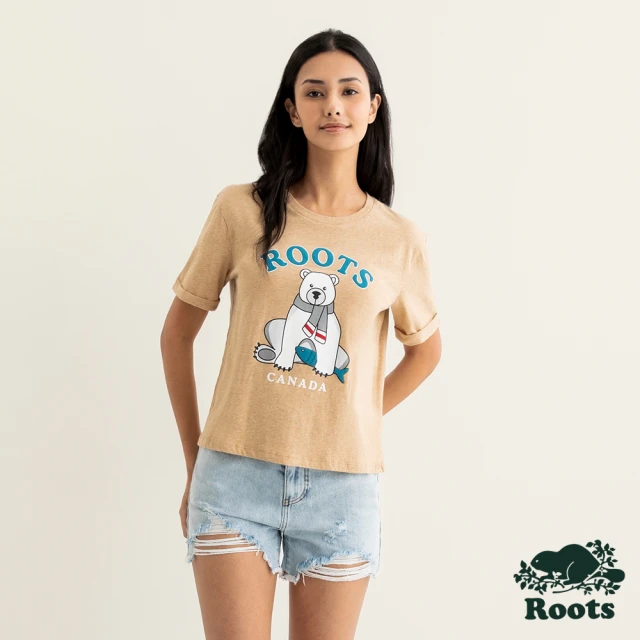 RootsRoots Roots女裝-動物派對系列 绒布動物純棉短袖T恤(腰果色)