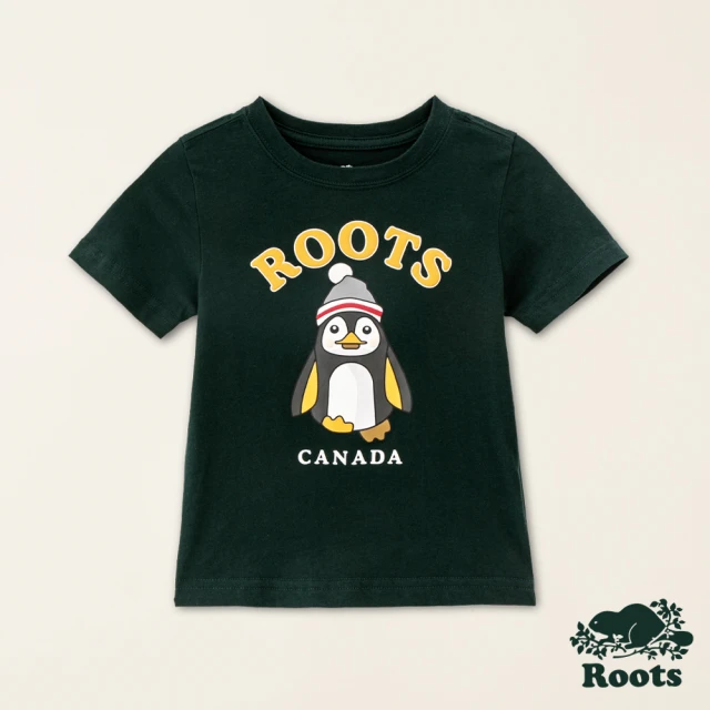 RootsRoots Roots小童-動物派對系列 毛帽企鵝純棉短袖T恤(深綠色)