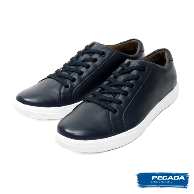 PEGADA 全皮面復古平底綁帶休閒鞋 藍黑色(110401-DBU)