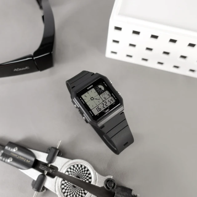 CASIO 卡西歐 經典復古 方形造型 雙顯 電子數位 橡膠手錶 黑色 33mm(LF-20W-1A)