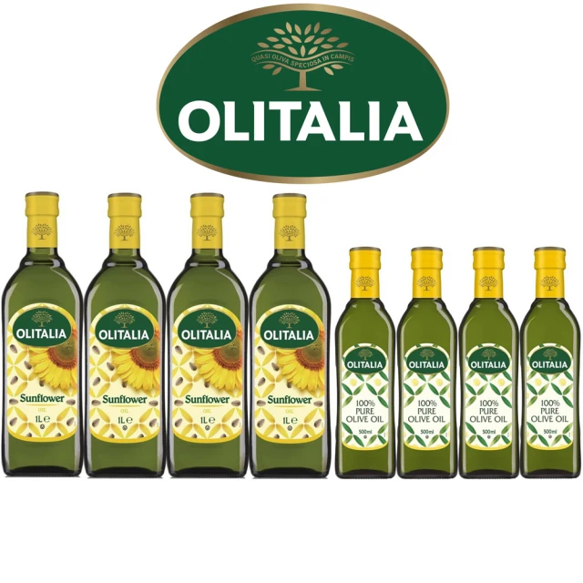 Olitalia 奧利塔 葵花油1000mlx4瓶(+純橄欖油500mlx4瓶-禮盒組)