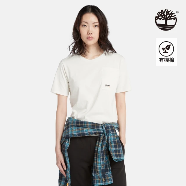 Timberland 女款復古白純棉簡約口袋短袖T恤(A6HNWCM9)