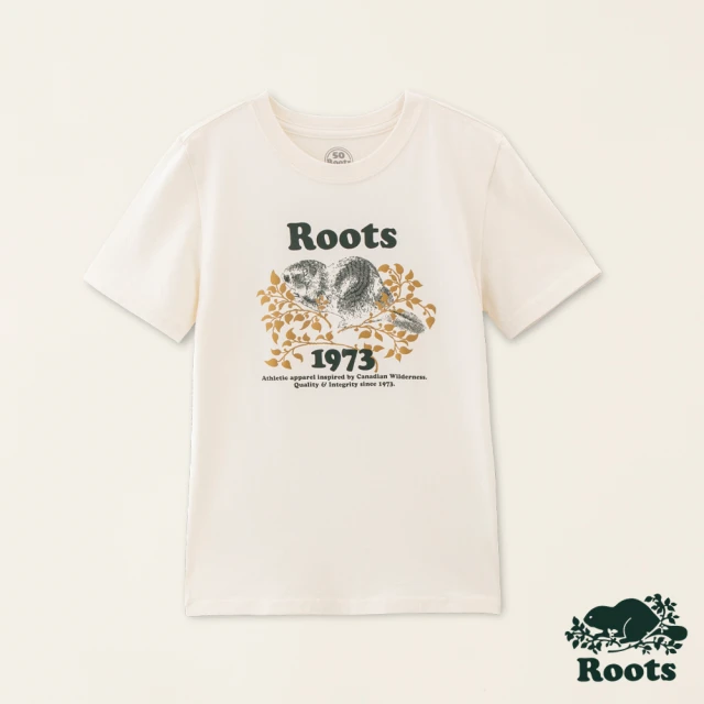 RootsRoots Roots大童-#Roots50系列 手繪海狸有機棉短袖T恤(椰奶色)
