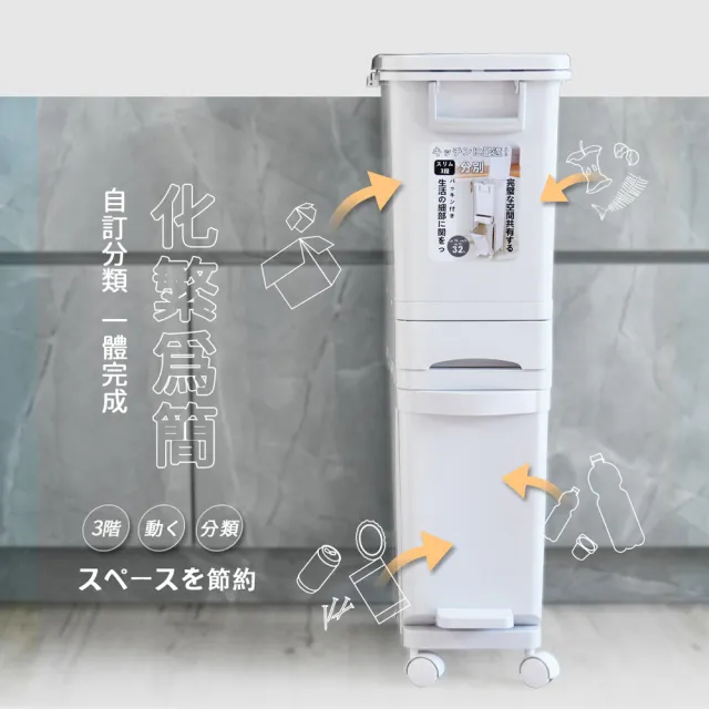 日本熱銷免彎腰三層分類回收垃圾桶
