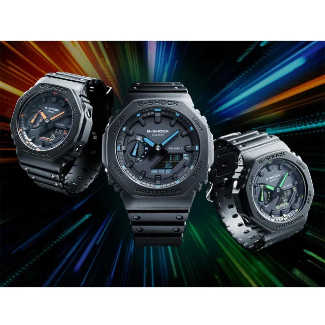 CASIO 卡西歐 G-SHOCK 霓虹綠 農家橡樹 耐衝擊八角雙顯電子錶(GA-2100-1A3)