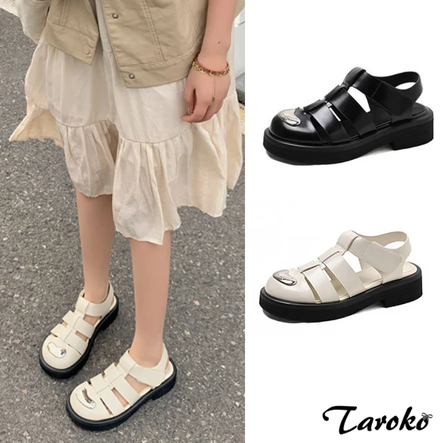 TarokoTaroko 個性元素金屬包頭魔鬼氈厚底涼鞋(2色可選)