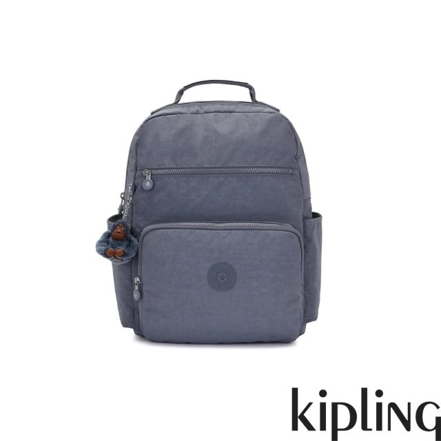 KIPLING官方旗艦館 藍白時尚幾何圖騰掀蓋前袋手機包-D
