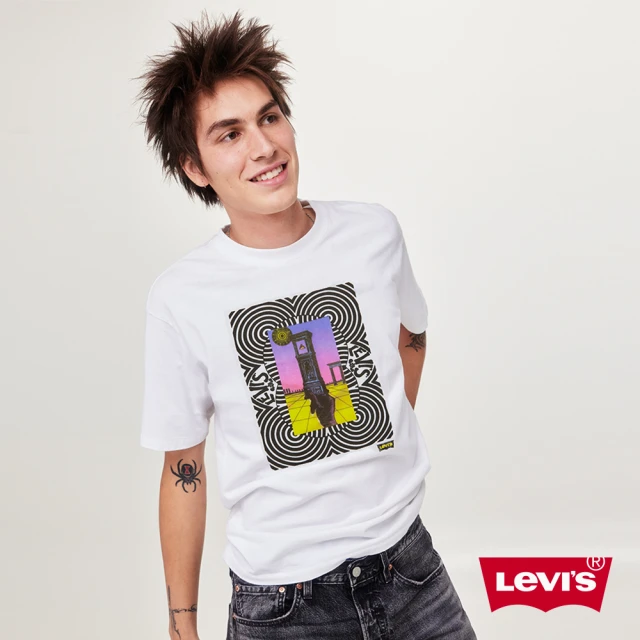 LEVIS 男款 復古寬鬆版短袖T恤 / 迷幻螺旋印花 白 人氣新品