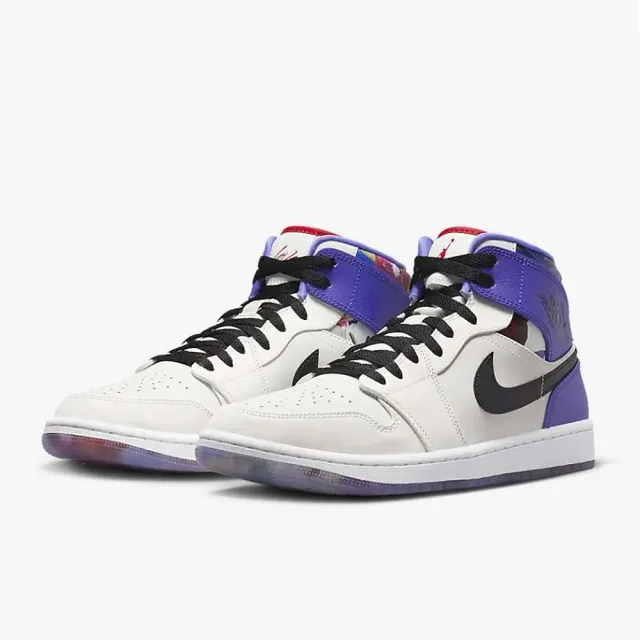 NIKE 耐吉 Air Jordan 1 Mid SE 彩色 高筒 花卉 AJ1 情人節 男鞋 白紫(FD4330-101)