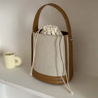 日系棉帆布簡約束口水桶包(共2色)