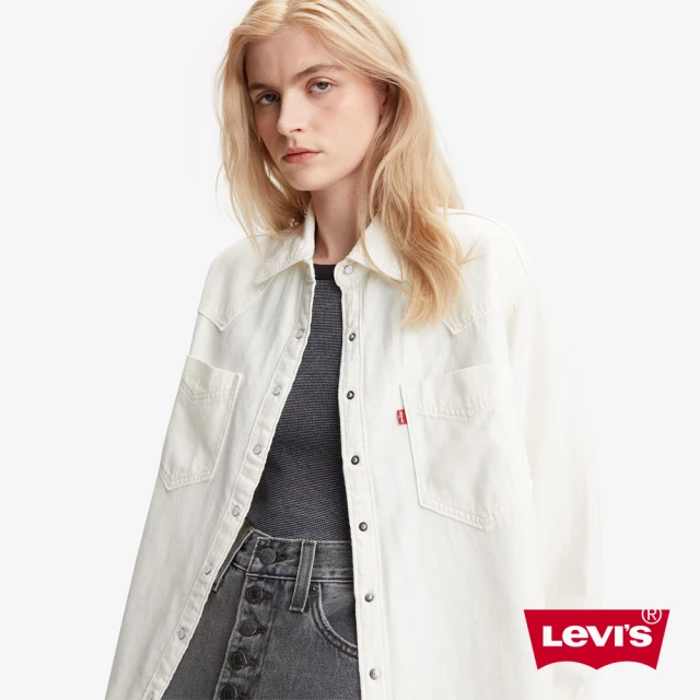 LEVIS 女款 寬鬆微落肩版牛仔襯衫外套 / 簡約白 / 寒麻纖維 人氣新品