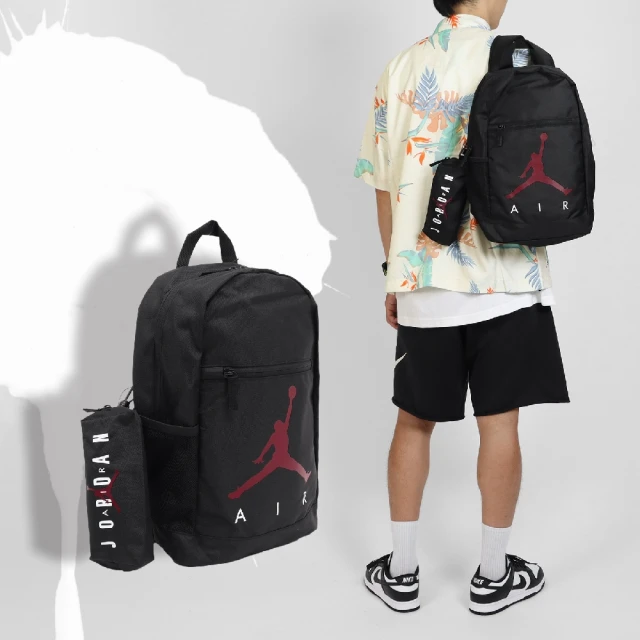 NIKE 耐吉NIKE 耐吉 包包 Jordan Backpack 男女款 黑 紅 後背包 雙肩包 附筆袋 喬丹(JD2333030PS-001)