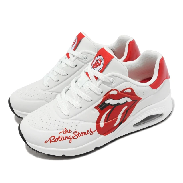 SKECHERSSKECHERS x Rolling Stones 休閒鞋 Uno 女鞋 男鞋 白 紅 氣墊 滾石樂團 聯名款(177965-WRD)