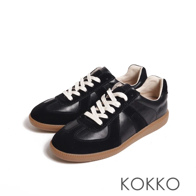 KOKKO 集團 復刻經典皮革拼接極柔軟休閒鞋(黑色)