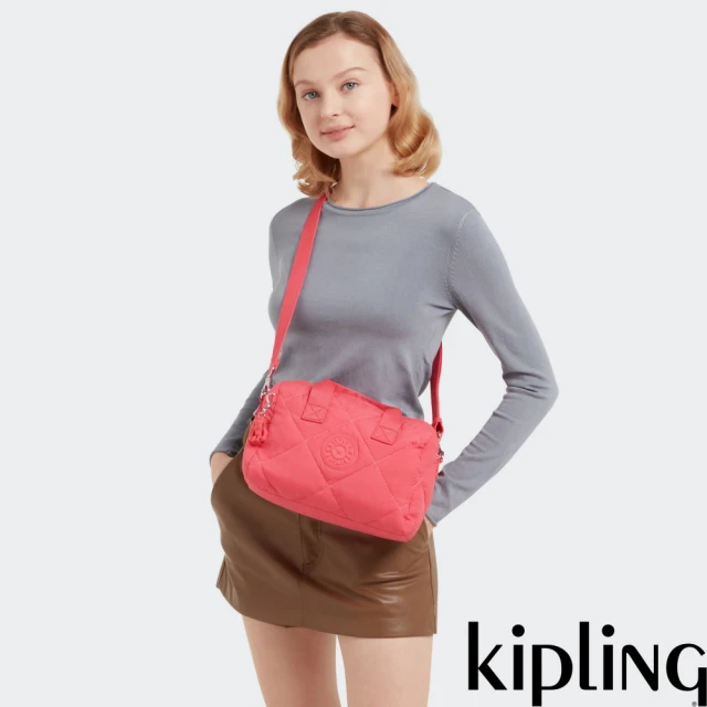 KIPLING 菱格活力蜜桃粉中型手提圓筒包-BINA M