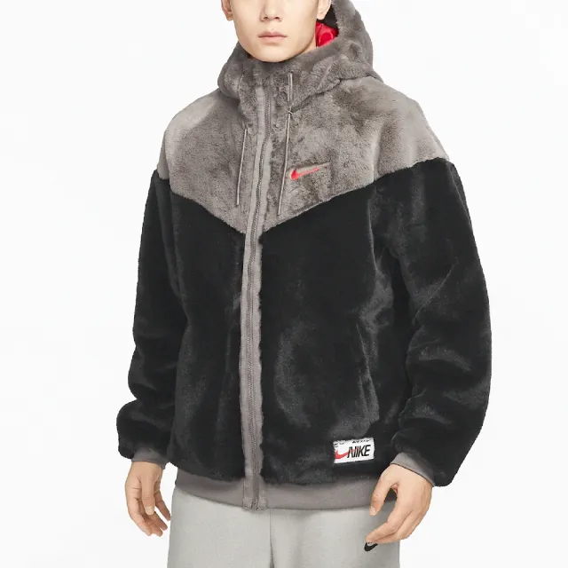 NIKE 耐吉】長袖外套NSW Windrunner Jackets 男款黑灰連帽外套毛毛毛皮