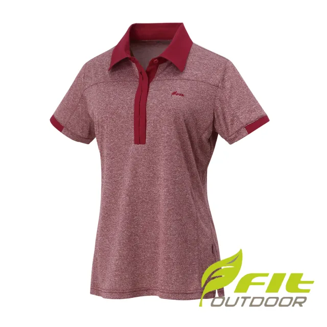 【Fit 維特】女-吸排短袖POLO衫-暗紅 JS2105-A0(透氣合身/短袖上衣/運動/休閒/戶外登山)