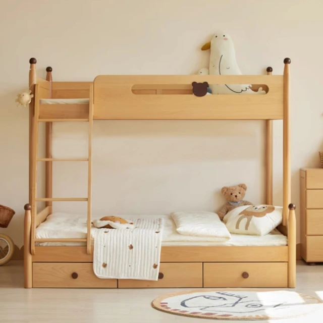 麗得傢居 丹尼爾雙層床全實木書架型雙層床兒童床組(可拆二床使