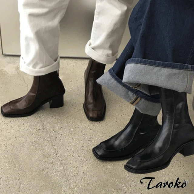 TarokoTaroko 女團風格拉鍊方頭粗高跟中筒靴(2色可選)
