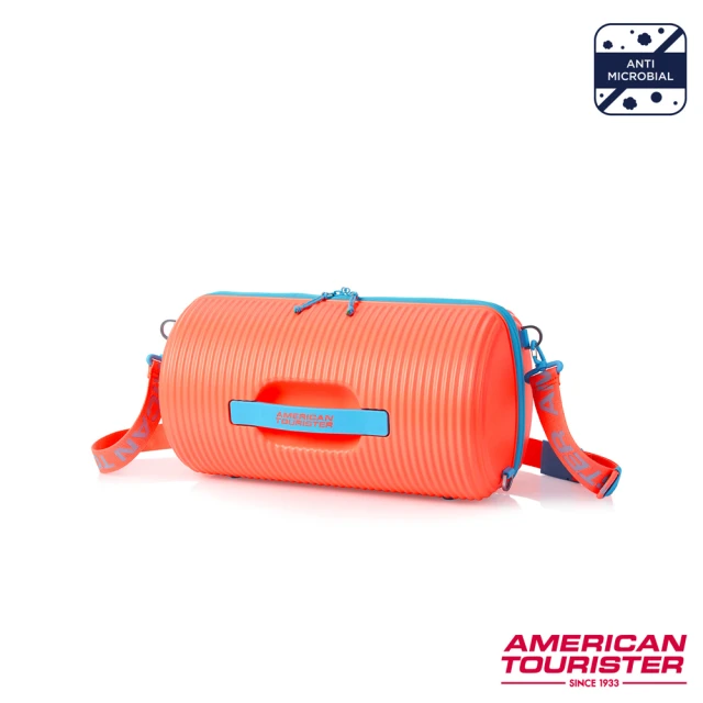 AMERICAN TOURISTER 美國旅行者 ROLLIO 圓桶PC硬殼抑菌旅行袋/斜背包(珊瑚/藍)