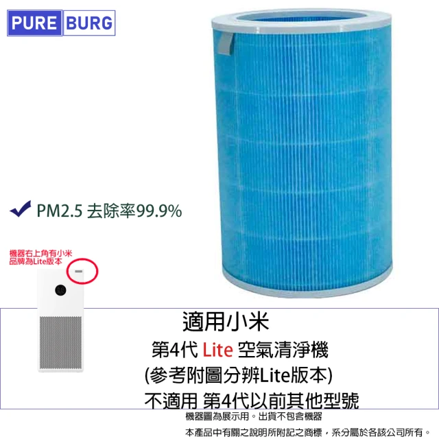 PUREBURG 適用Mi小米米家第四代4代4 Lite空氣清淨機AC-M17-SC 副廠活性碳HEPA濾網M17-FLP-GL