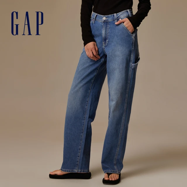 GAPGAP 女裝 寬鬆直筒牛仔褲-深藍色(852789)