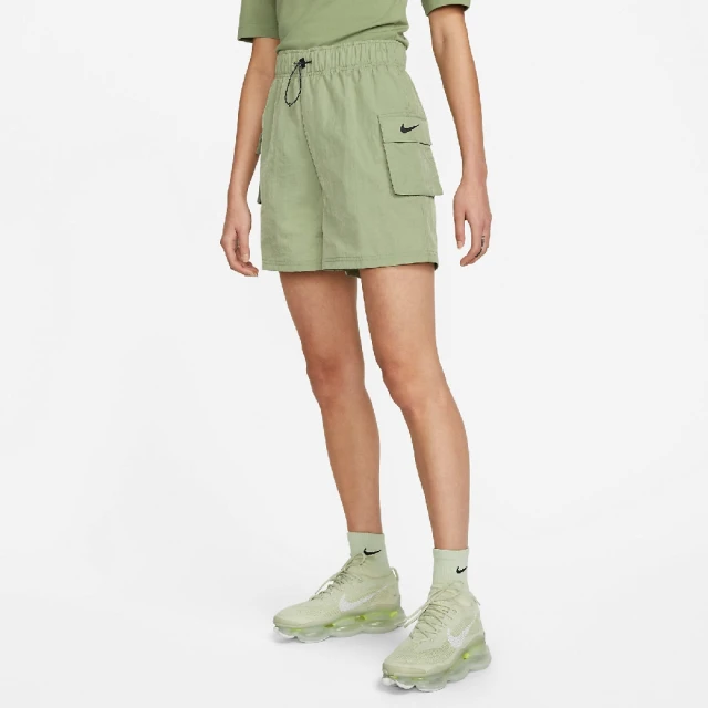 NIKE 耐吉 褲子 NSW Essential High Rise 女款 綠 高腰 短褲 抽繩 工裝 寬版(DM6248-386)