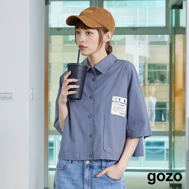 gozogozo gozo織標剪接袖短版襯衫(兩色)