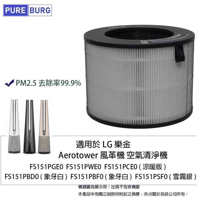 PUREBURG 適用LG樂金風革機FS151PBD0 FS151PGE0 FS151PWE0 FS151PBF0空氣清淨機 副廠HEPA濾網