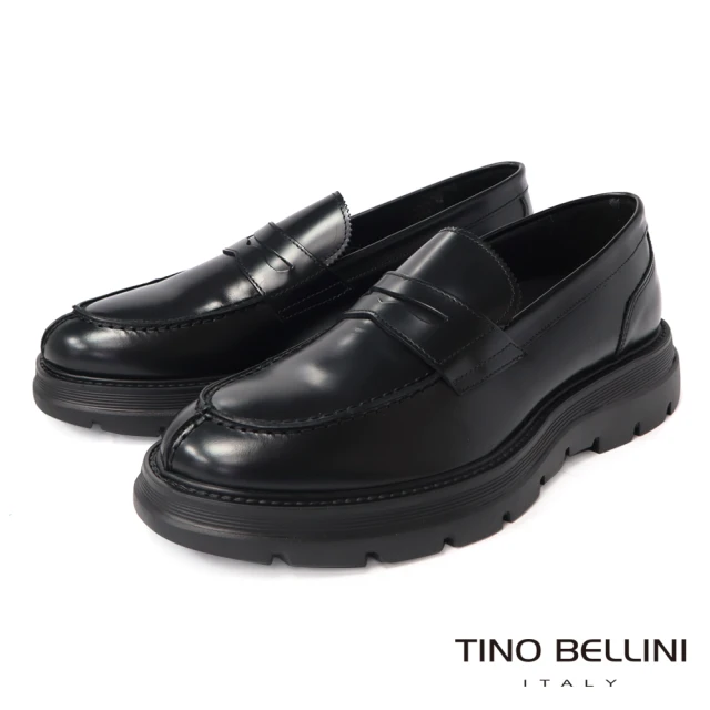 TINO BELLINI 貝里尼TINO BELLINI 貝里尼 男款 義大利進口牛皮輕量厚底樂福鞋HM2O021(黑)