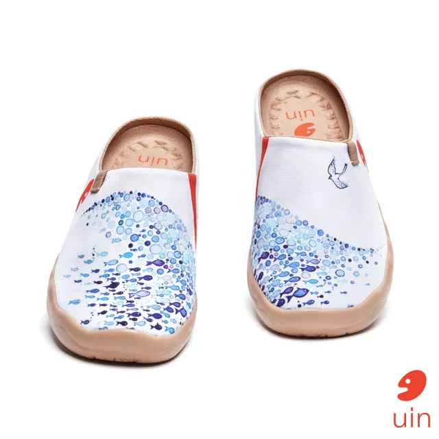 【uin】西班牙原創設計 女鞋 半包鞋 飛翔的魚半拖彩繪休閒鞋W1122488(彩繪)