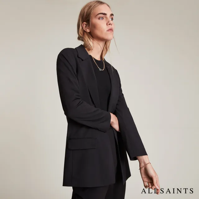 【ALLSAINTS】ALEIDA JERSEY 經典輕薄天絲混紡開襟西裝外套-黑 WT109V(常規版型)